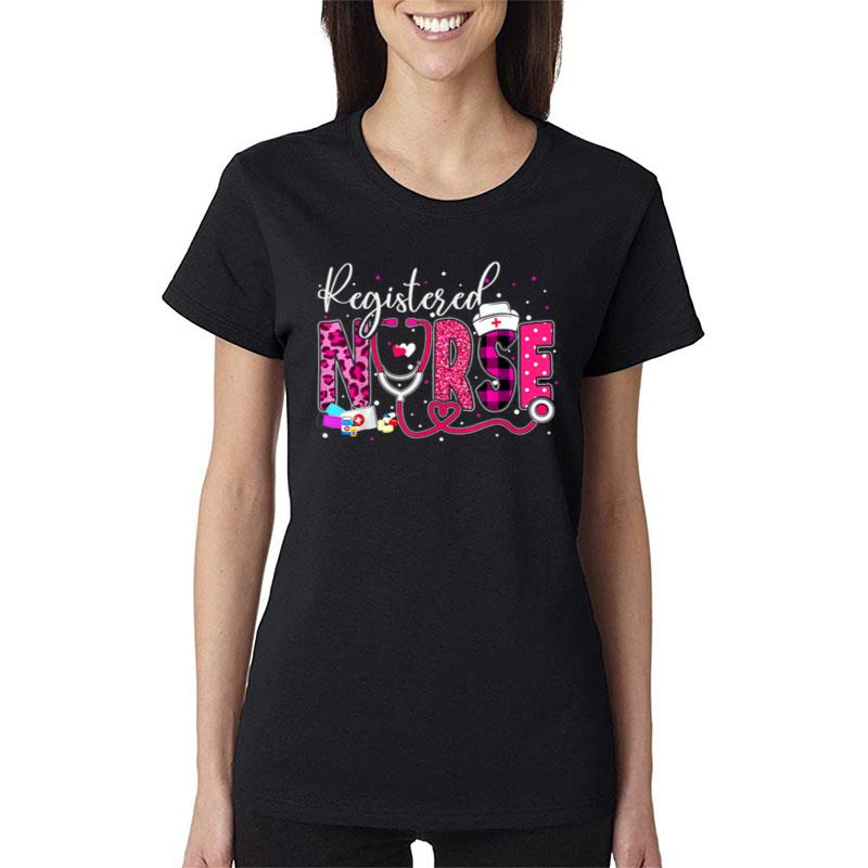 Valentines Day For Registered Nurse Leopard Plaid Lady Women T-Shirt