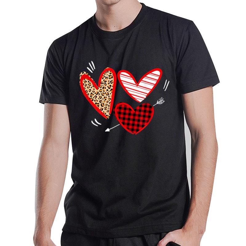 Valentines Day Hearts Love Leopard Plaid Women Heart T-Shirt