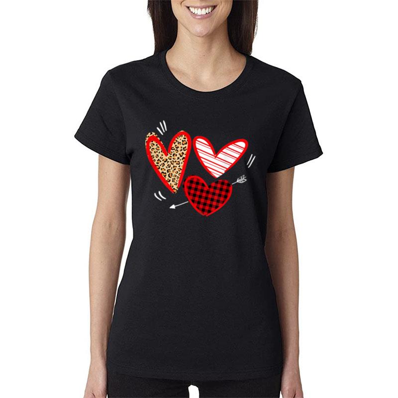 Valentines Day Hearts Love Leopard Plaid Women Heart Women T-Shirt