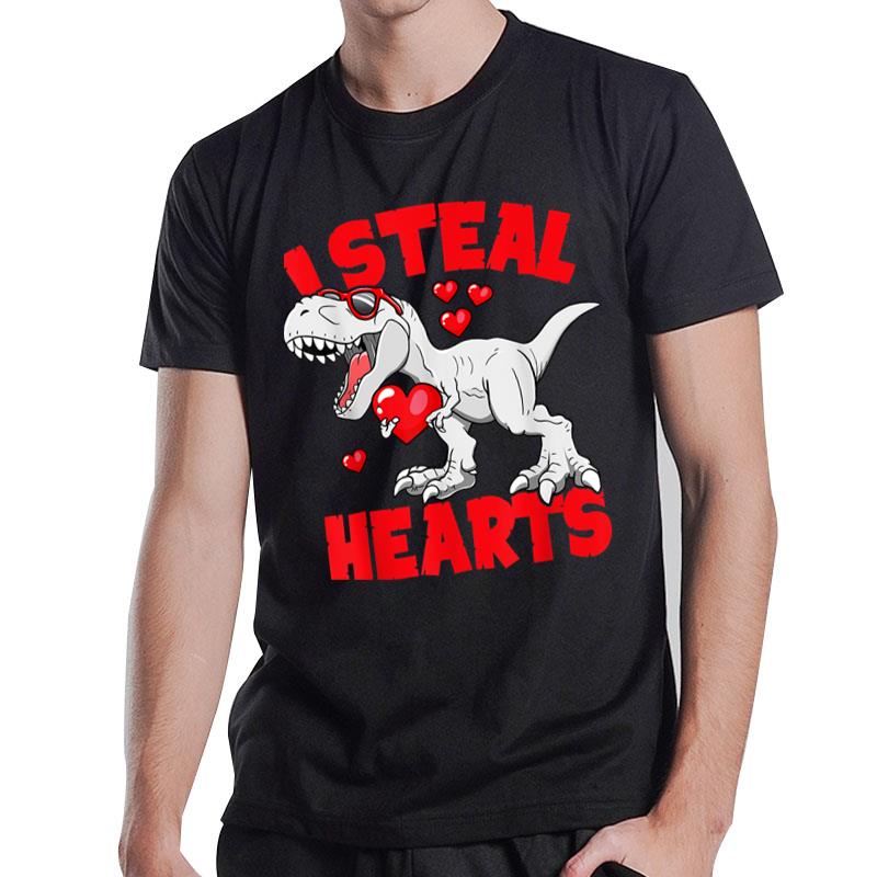 Valentines Day I Steal Hearts Dinosaur Trex Love Boys Kids T-Shirt