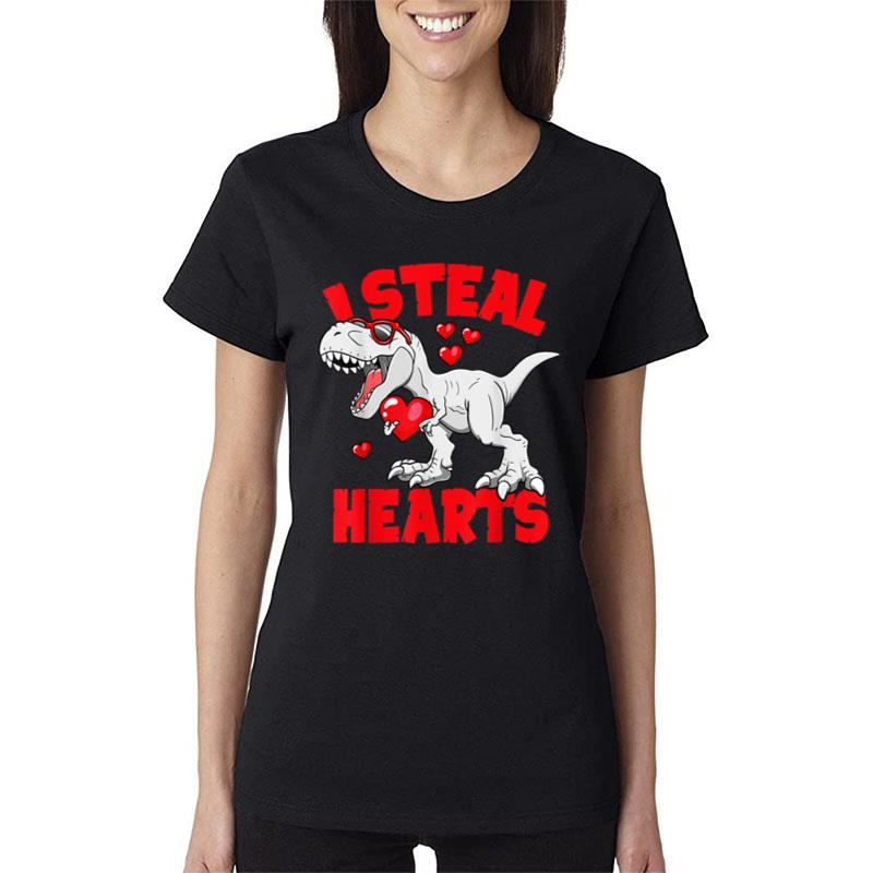 Valentines Day I Steal Hearts Dinosaur Trex Love Boys Kids Women T-Shirt