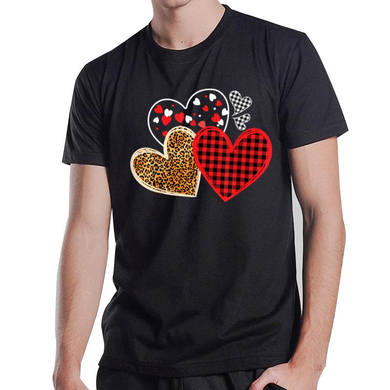 Valentines Days Hearts Love Leopard Red Plaid T-Shirt