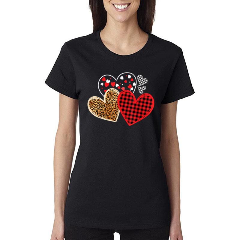 Valentines Days Hearts Love Leopard Red Plaid Women T-Shirt