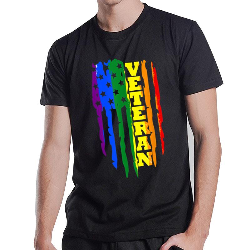Veteran Lgbt Gay Pride Rainbow American Flag Military T-Shirt