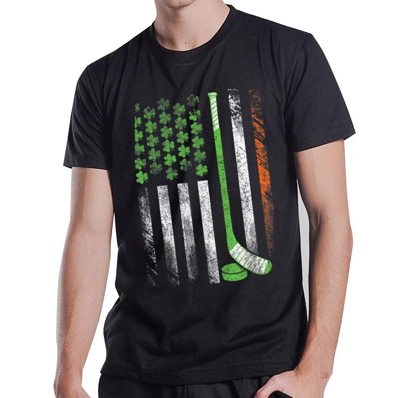 Vintage Hockey St Patricks Day American Flag Shamrock T-Shirt