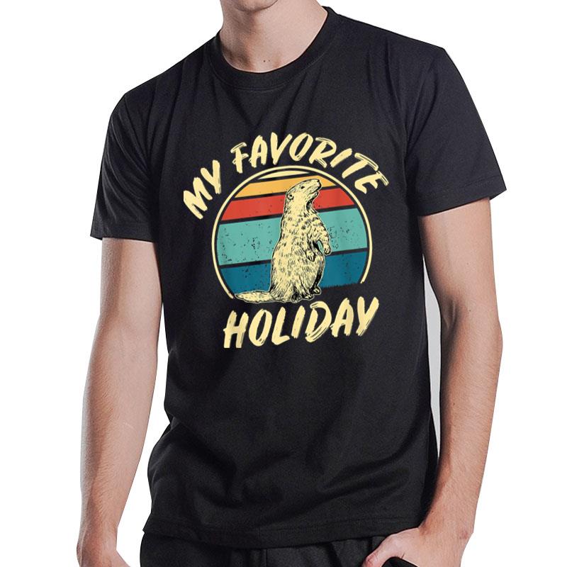 Vintage Retro Cute Groundhog Holiday Mens & Womens T-Shirt