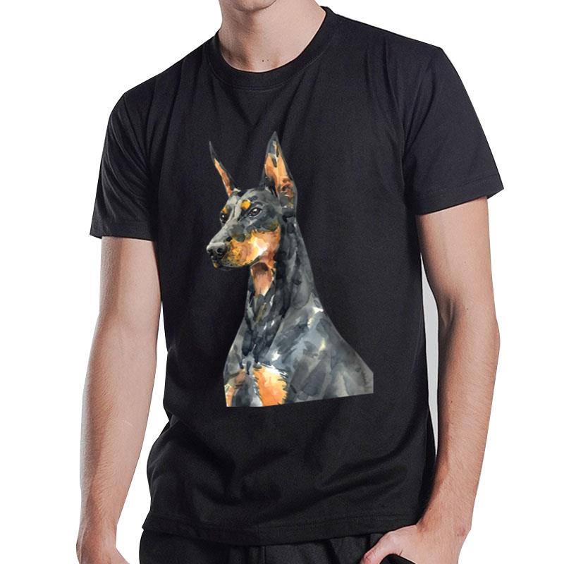 Watercolor Portrait Doberman Pinscher For Dog Owners T-Shirt