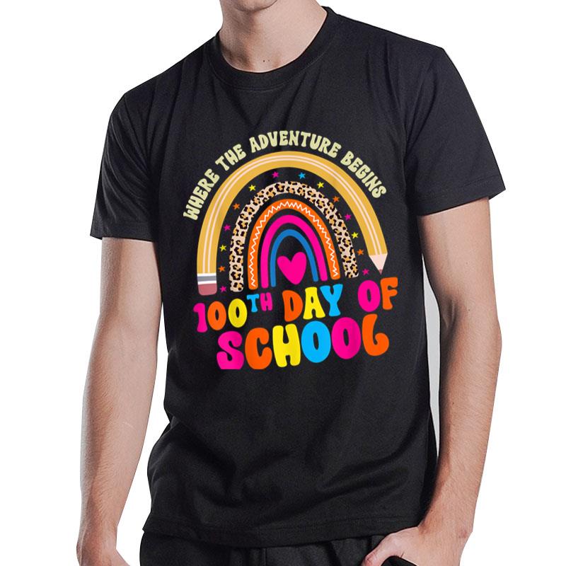 Where The Adventure Begins 100Th Day Of School Boys Girls T-Shirt