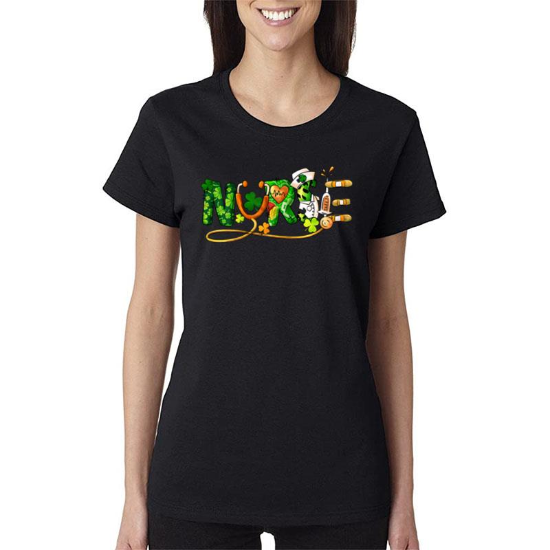 Womens Irish Nurse Stethoscope Scrub St Patricks Day Nurses Women Women T-Shirt