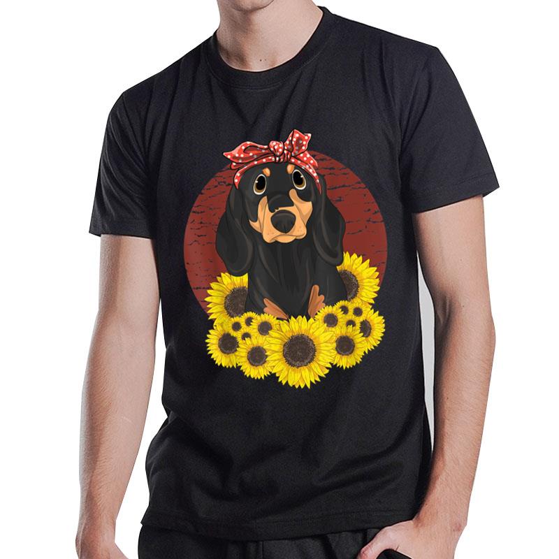 Yellow Flower Sunflower Dog Gift Dachshunds T-Shirt