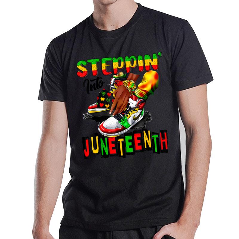 Youth Shoes Steppin' Into Juneteenth Like My Ancestors Black T-Shirt