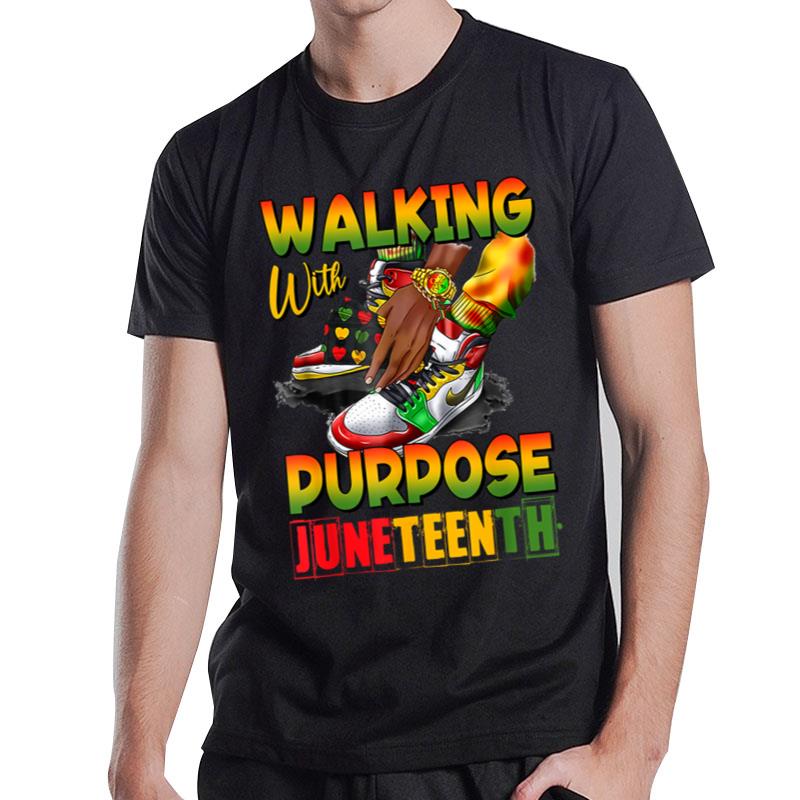 Youth Shoes Steppin' Into Juneteenth Walking With Purpose T-Shirt