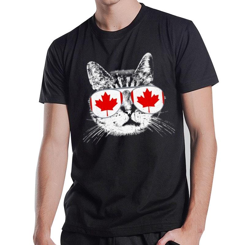 Cat Glasse Happy Canada Flag T-Shirt