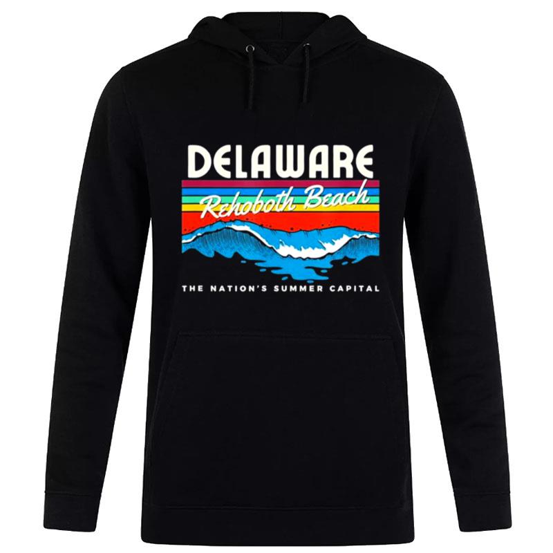 Delaware Rehoboth Beach Retro Surf Wave Graphic Hoodie