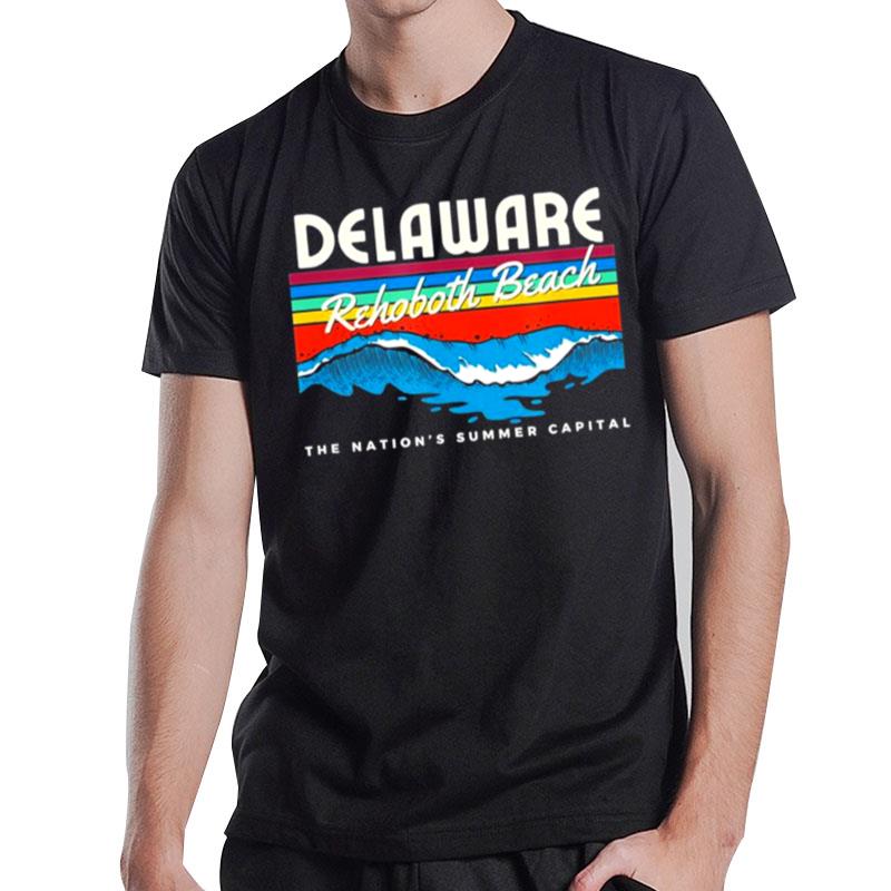 Delaware Rehoboth Beach Retro Surf Wave Graphic T-Shirt