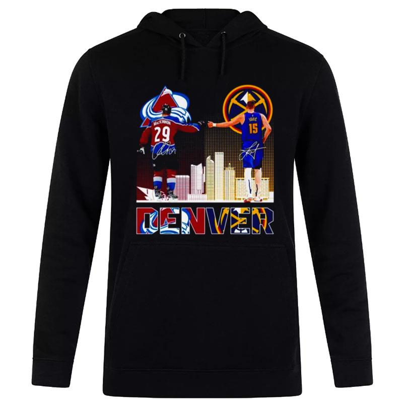 Denver City Skyline n'than Mackinnon And Nikola Jokic Sign'tures Hoodie