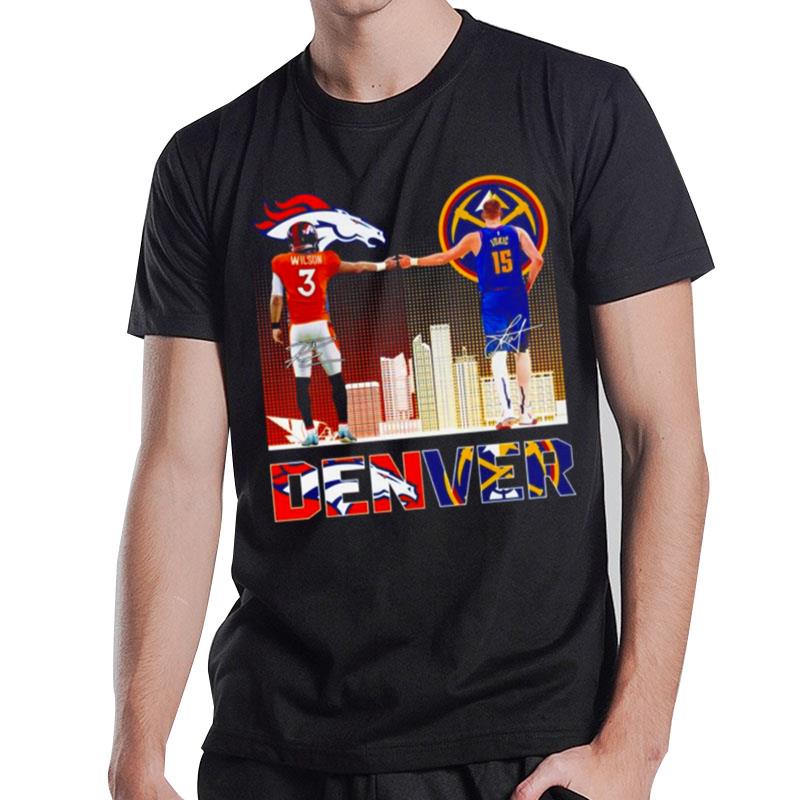 Denver City Skyline Russell Wilson Vs Nikola Jokic Sign'tures T-Shirt