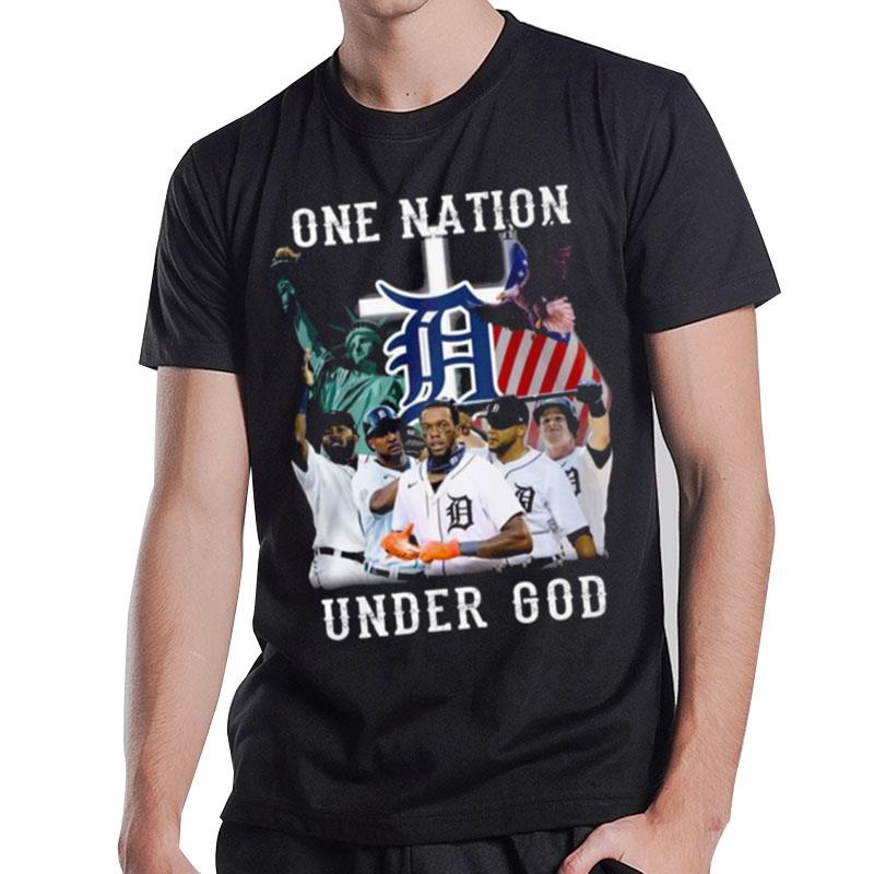 Detroit Tigers One n'tion Under God American Flag 2022 T-Shirt