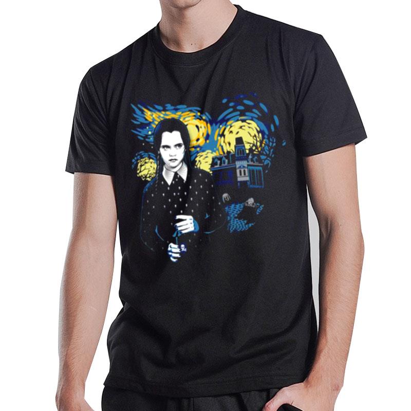 Devil Halloween Face The Addams Family Starry Night Retro Black T-Shirt