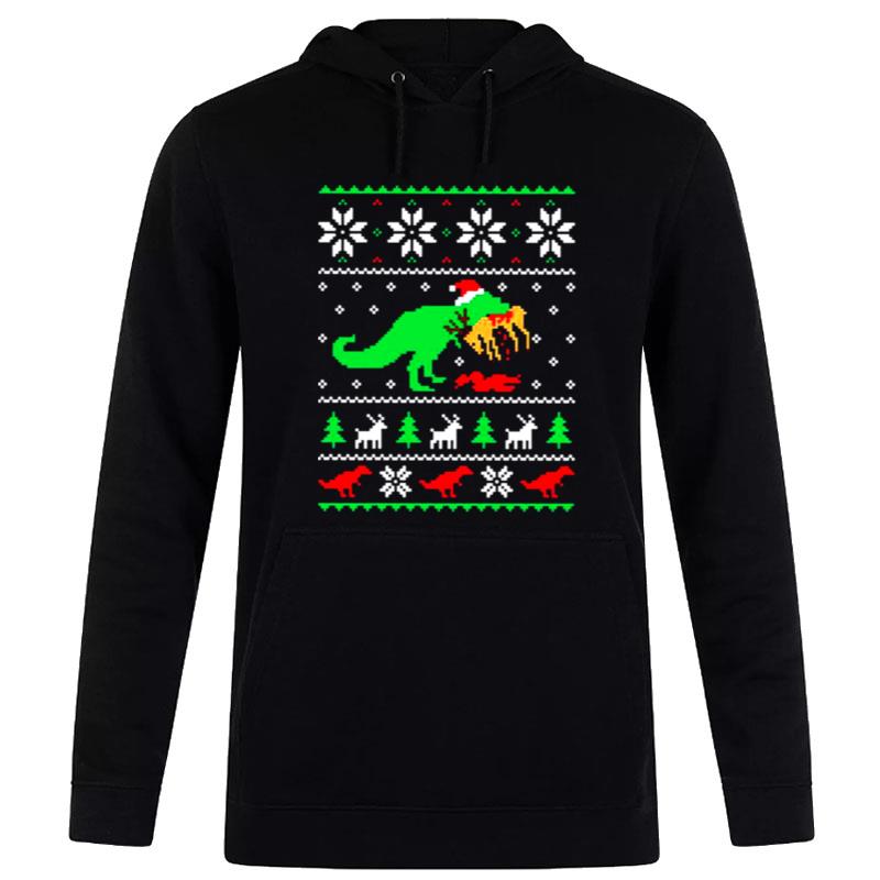 Dinosaur Eating Reindeer Funny Christmas Hoodie