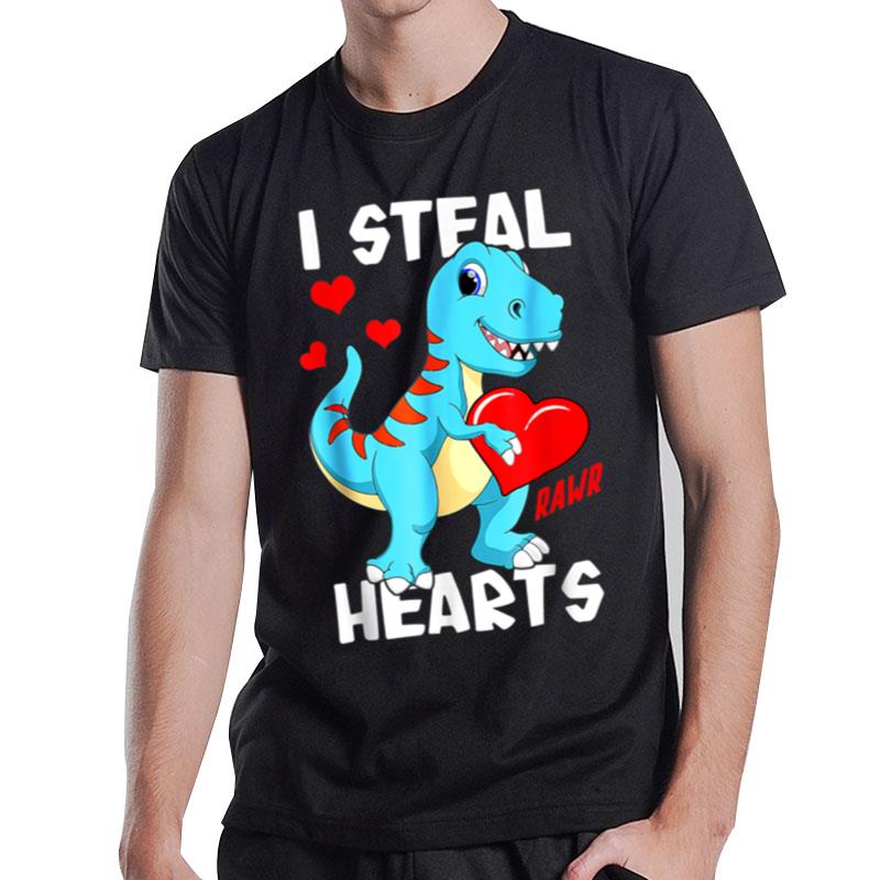 Dinosaur Kids I Steal Hearts Valentines Day Cute Baby T Rex T-Shirt