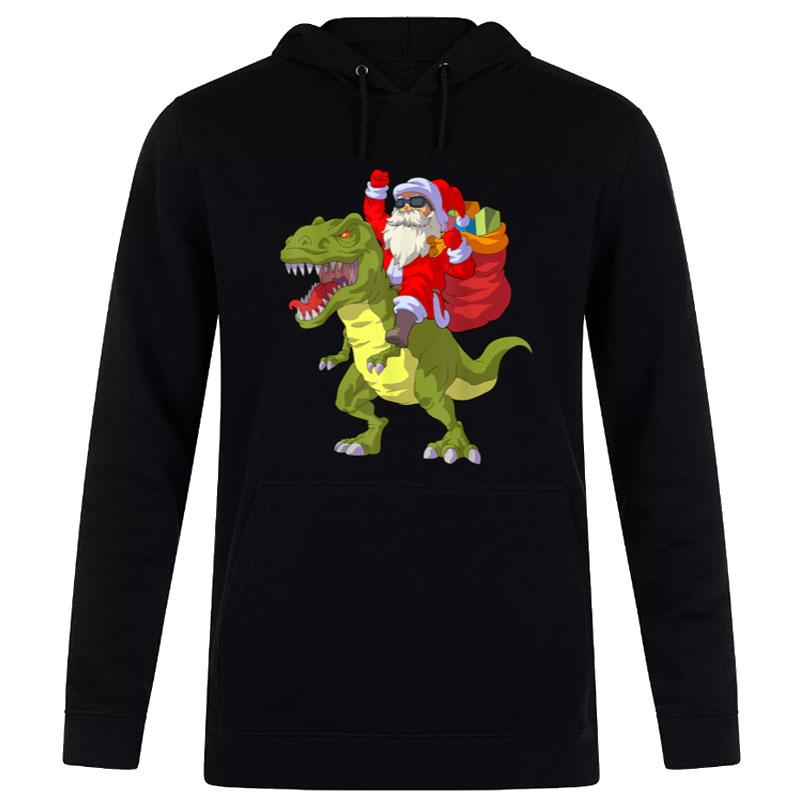 Dinosaur Lover Funny Santa Riding Dinosaur Christmas Hoodie