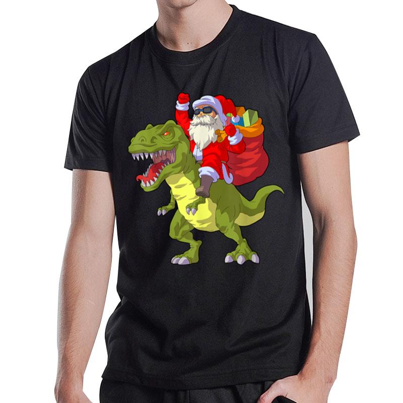 Dinosaur Lover Funny Santa Riding Dinosaur Christmas T-Shirt