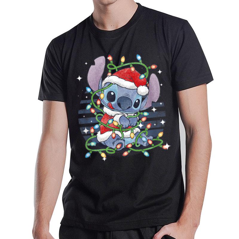 Disney Christmas Lilo & Stitch Christmas Lights Portrait T-Shirt