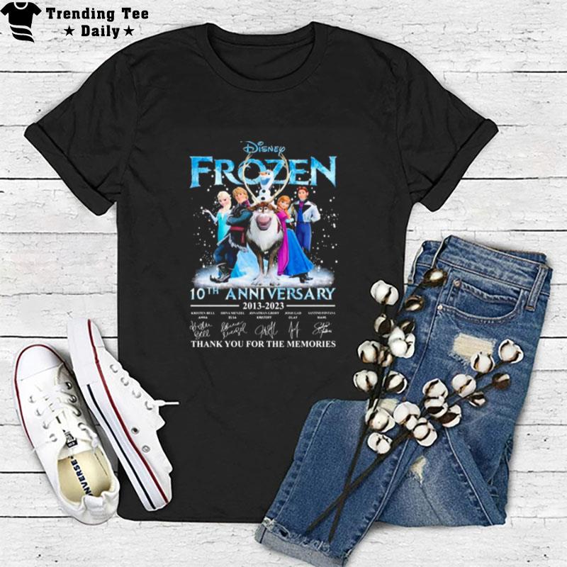 Disney Frozen 10Th Anniversary 2013 2023 Sign'tures Thank You For The Memories T-Shirt