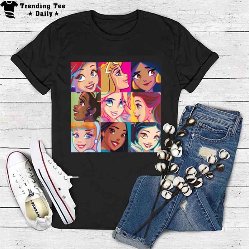 Disney Princess Characters Pop Art Grid T-Shirt