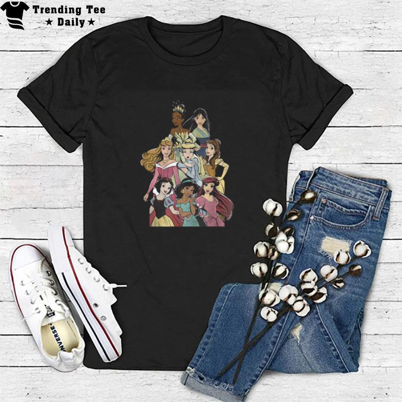 Disney Princesses Group Shot Retro Sketch Front And Back T-Shirt