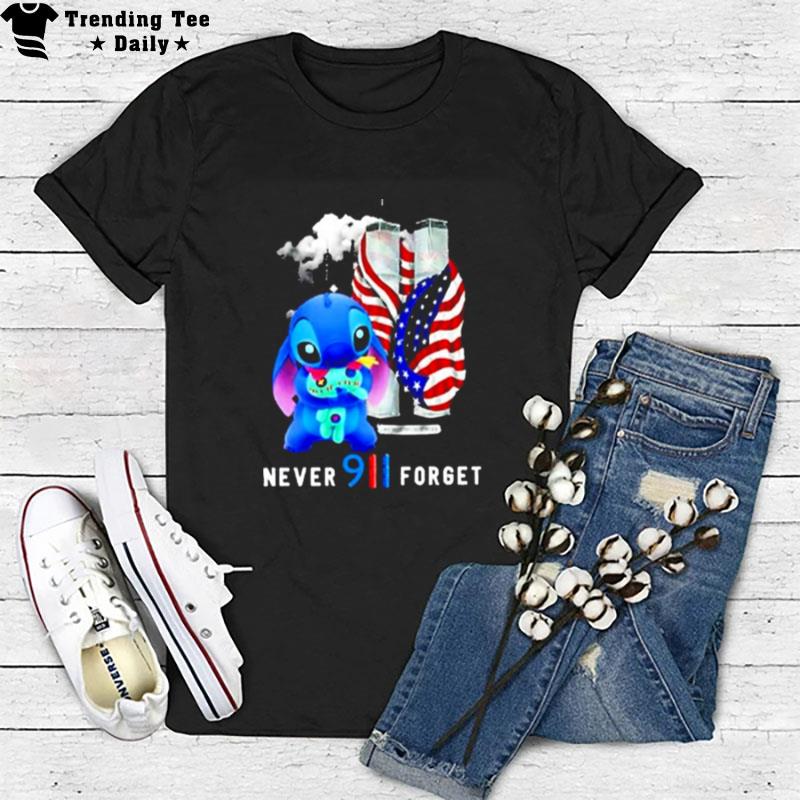 Disney Stitch Tinkerbell Us Flag Never Forget 911 T-Shirt