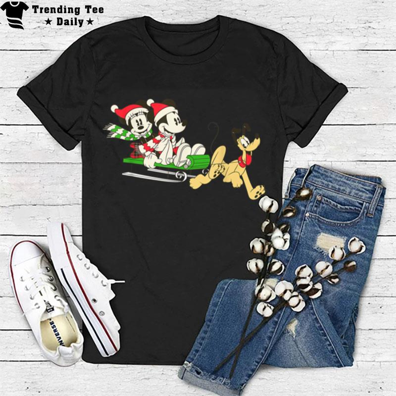 Disney Vintage Mickey Minnie Pluto Holiday Sleigh T-Shirt