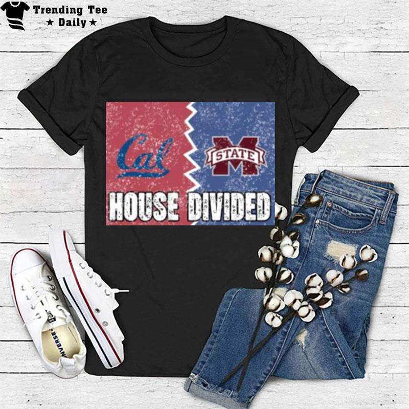 Distressed California Mississippi State Sport Team House Divided T-Shirt