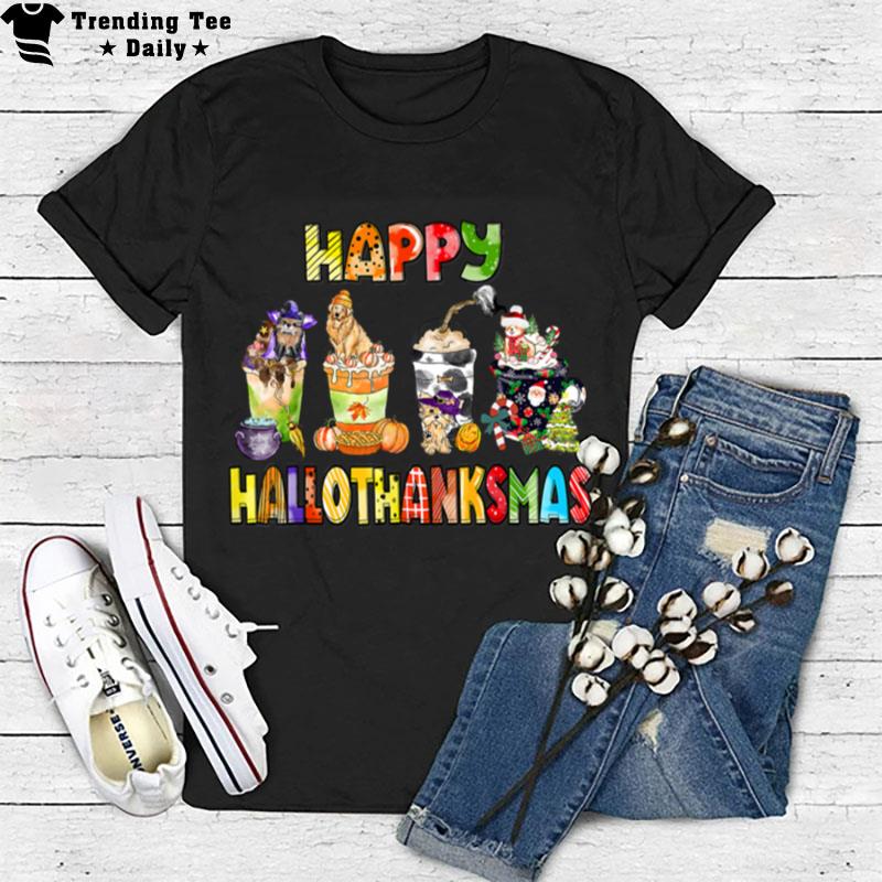 Dogs Halloween'thanksgiving Christmas Happy Hallothanksmas T-Shirt