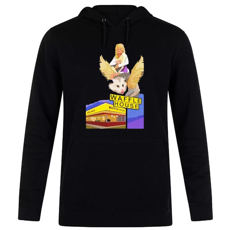 Dolly Parton Riding A Winged Possum Over Waffle House Retro Hoodie