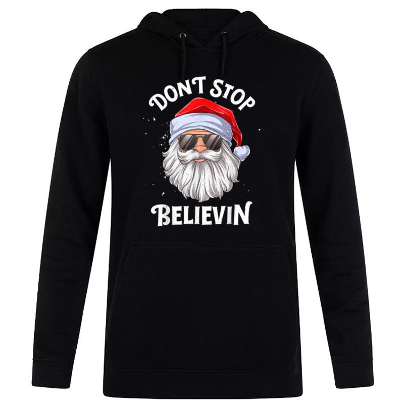 Don't Stop Believin Santa Funny Christmas Boys Kids Gifts Hoodie