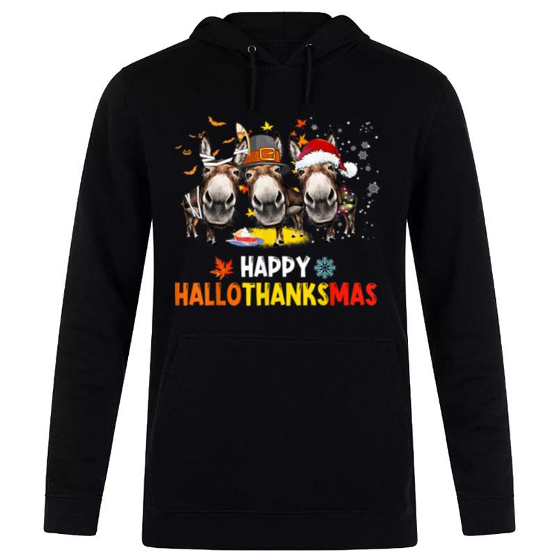 Donkey Happy Hallothanksmas Halloween'thanksgiving Christmas Hoodie