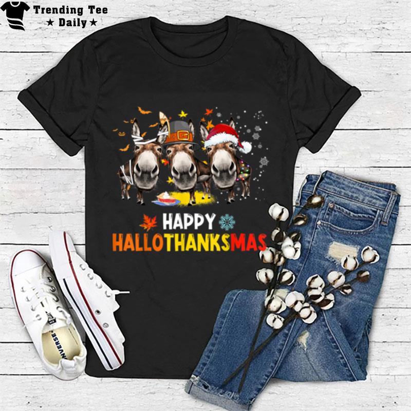 Donkey Happy Hallothanksmas Halloween'thanksgiving Christmas T-Shirt