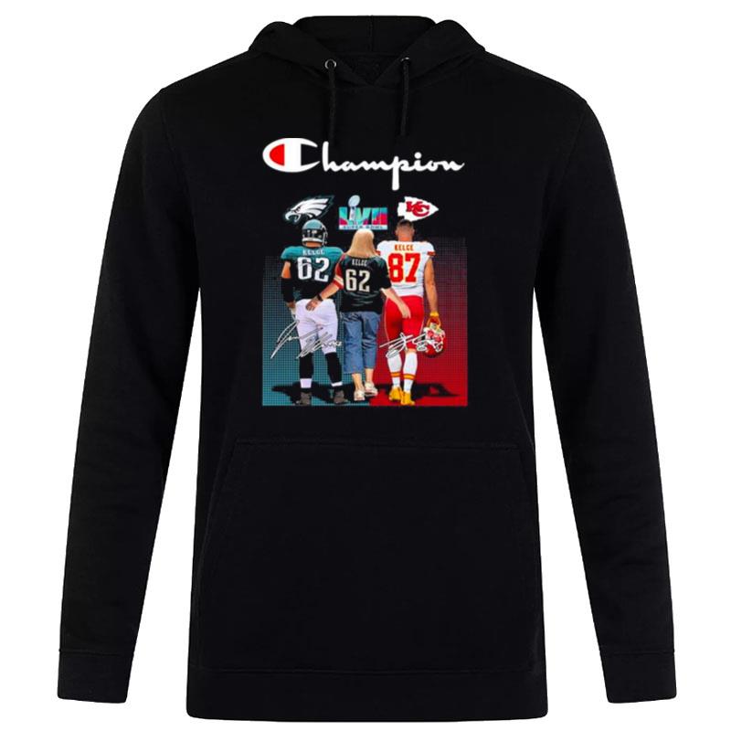 Donna Kelce Travis Kelce And Jason Kelce Champion Super Bowl Lvii Sign'tures Hoodie