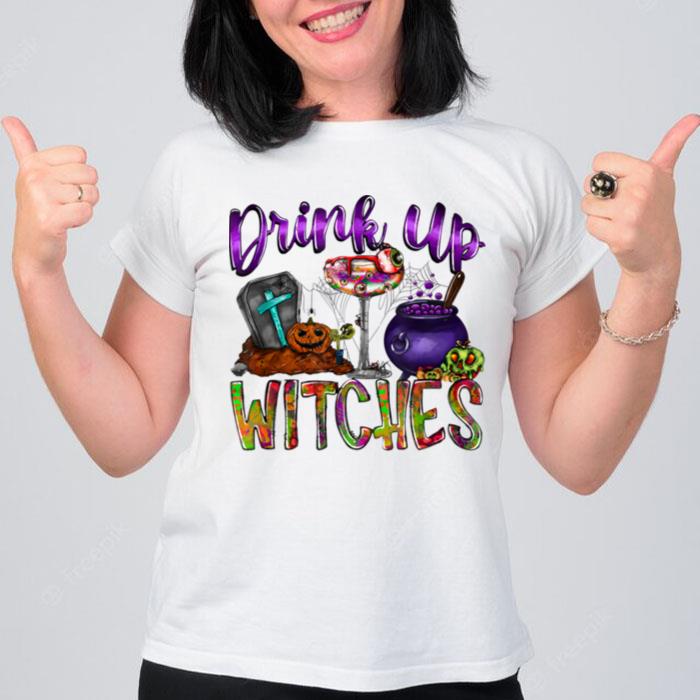 Drink Up Witches Leopard Tie Dye Witch Halloween T-Shirt