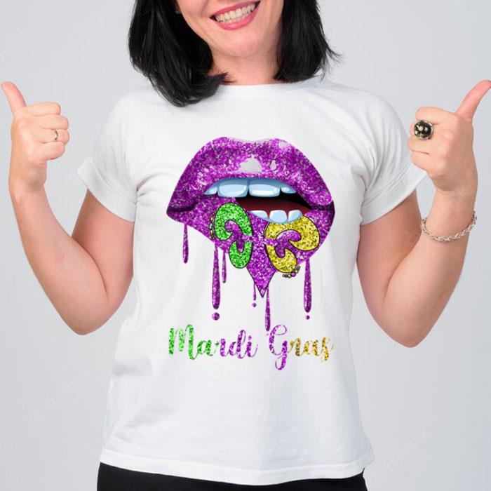 Dripping Lip Biting Fleur De Lys Mardi Gras For Women T-Shirt