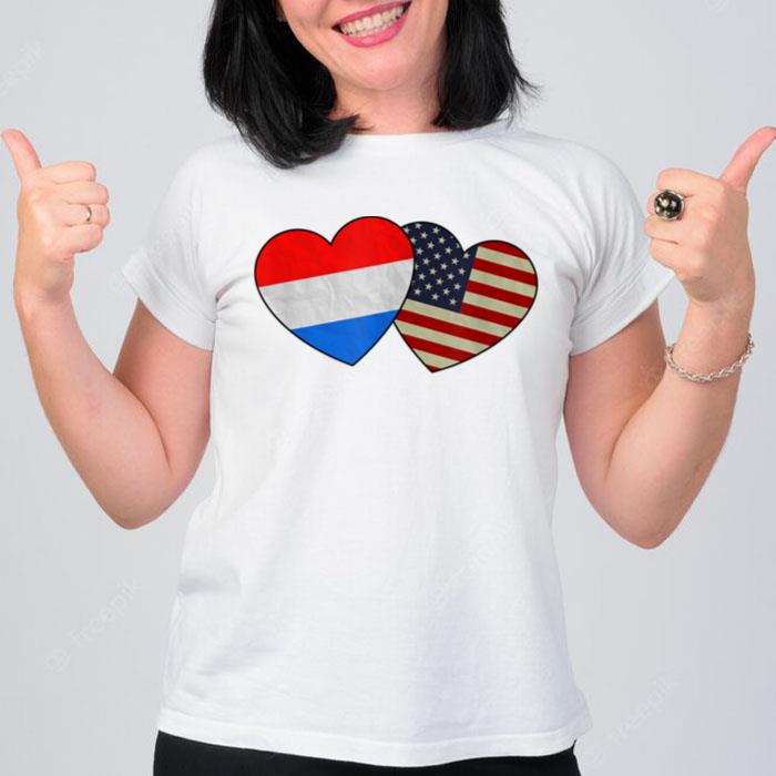 Dutch American Couple Heart Love Flag Valentine T-Shirt