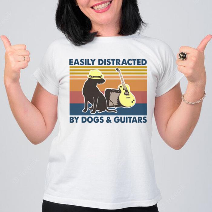 Easily Distracted By Dogs And Guitars Vintage Retro T-Shirt