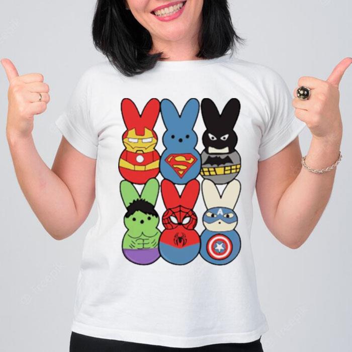 Easter Peeps Superheroes Movie Characters Bunny T-Shirt