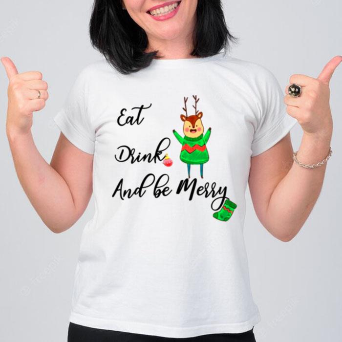 Eat Drink And Bee Merry Reindeer T-Shirt