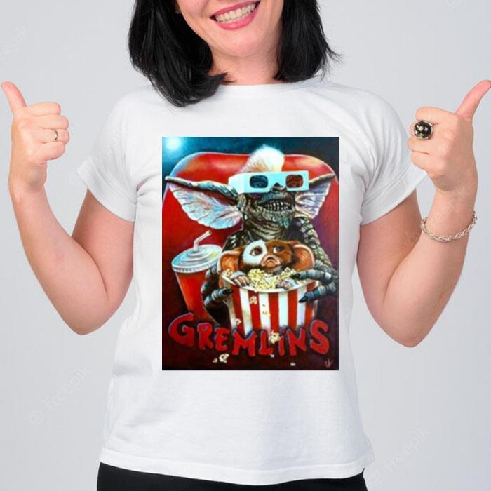 Eating Popcorn Gremlins Christmas Movie T-Shirt