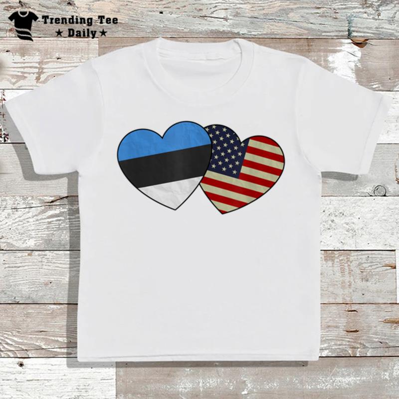 Estonian American Couple Heart Love Flag Valentine T-Shirt