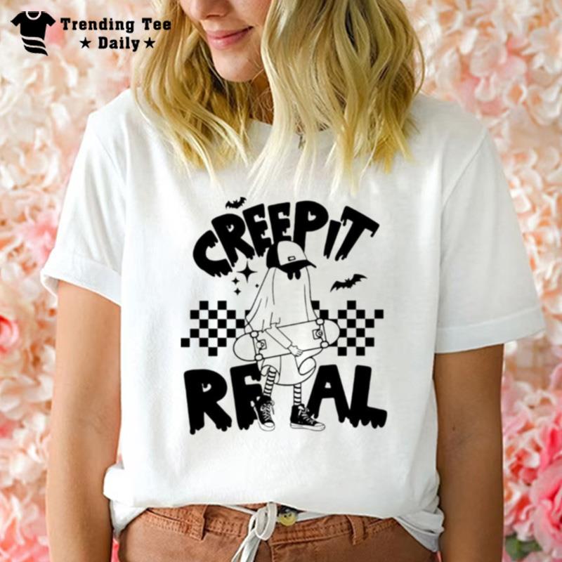 Ghost Skateboard Creep It Real Halloween T-Shirt