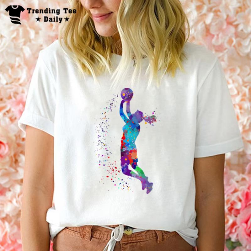 Girl Basketball Art Watercolor Print Painting Sports Gifts T-Shirt